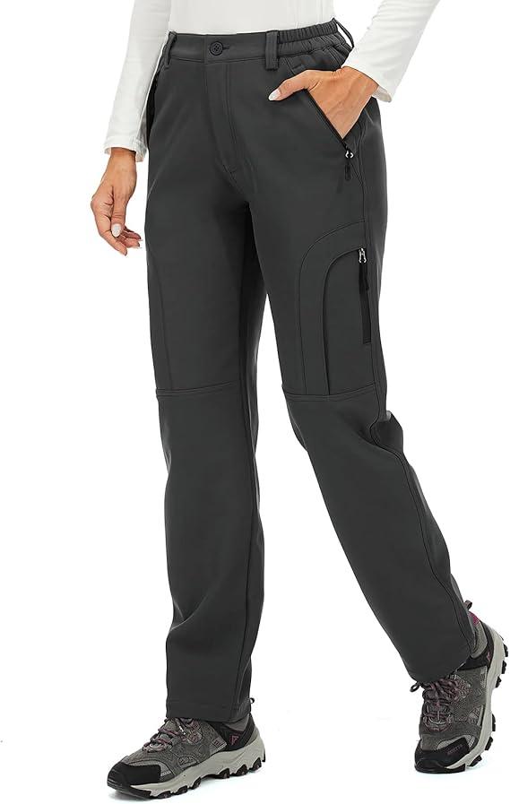 Women's Snow Hiking ski Waterproof Fleece Lined Outdoor Cargo Pants Softshell Winter Warm Pants with Zipper Pockets,H4409,Grey,26