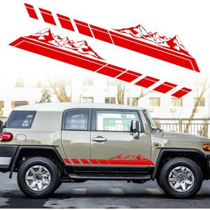 RUIANTE 2pcs Mountains Forest Graphic Stickers Car Body Door Side Decals Auto Long Stripes Vinyl Decal Racing Accessories for Car Pickup Truck SUV Camper Trailer Universal (Red)
