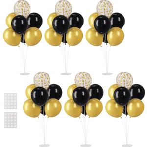 Black and Gold 6 Sets Balloon Stand Kits, Balloon Sticks with Base for Table Centerpieces Decorations for Graduation Birthday Wedding Retirement Anniversary Party (Black&Gold)