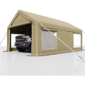 Carport Canopy, 10 x 20ft Garage Tent Shelter Tarp, Heavy-Duty Carport Canopy with Roll-Up Windows & Doors, Removable Sidewalls Car Canopy, Car Tent Waterproof for Cars, Boats, Trucks (Khaki) Carport Canopy, 10 x 20ft Garage Tent Shelter Tarp, Heavy-Duty Carport Canopy with Roll-Up Windows & Doors, Removable Sidewalls Car Canopy, Car Tent Waterproof for Cars, Boats, Trucks (Khaki)