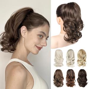 NTYNTY Ponytail Extension - 14" Claw Clip in Ponytail Hair Extensions Natural Soft Synthetic Layered Wavy Pony Tail Hair Pieces for Women - Medium Brown