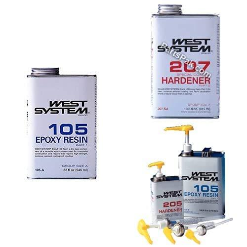 West System 105-A Epoxy Resin (1 qt) with 207-SA Special Clear Epoxy Hardener (.66 pt) + Mini Epoxy Metering Pump Set