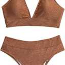 SweatyRocks Women's Solid V Neck High Waist Bikini Set Summer Sparkly Two Piece Bathing Suit L
