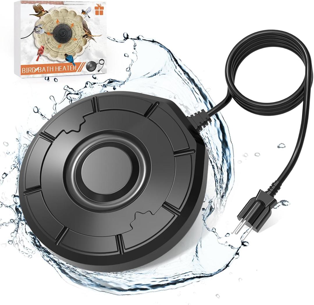 Bird Bath Heater, Birdbaths De-Icer, Birdbath Water Heater Deicer with Thermostatically Controlled, Heated Bird Bath Deicer Suitable for Birdbath Farm Livestock Drinking Outdoors in Winter, Black