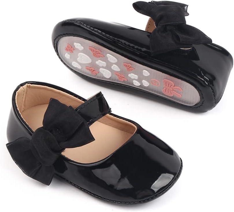 Meckior Infant Baby Girls Soft Sole Bowknot Princess Wedding Dress Mary Jane Flats Shoes Easter Light Baby Sneaker Shoes (0-6 Months Infant, B05/Black)