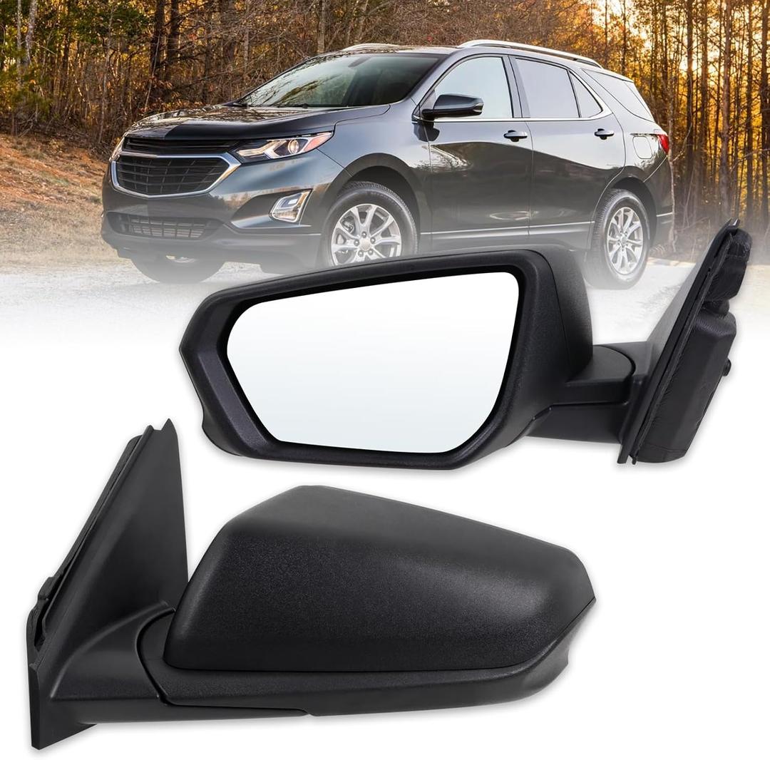 Left Driver Side Mirror Compatible With 2018 2019 2020 2021 2022 2023 2024 Chevy Equinox With Manual Folding Power Glass Heated Matte Black Replace#84225382(5Pins)