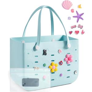 BAGSMART Beach Bag for Women, Water-resistant Rubber Tote Bag, Sandproof Vacation Essentials for Summer Swim Cruise Pool