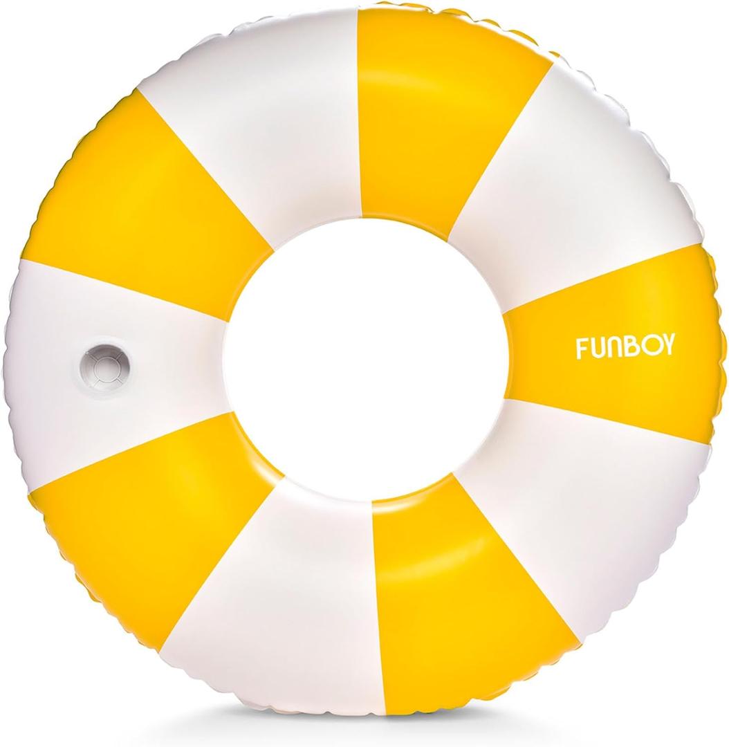 FUNBOY Giant Vintage Stripe Inflatable Tube Pool Float with Cup Holder 48" | Large Pool Float for Adults | Inner Tube Swimming Pool Toys Swim Rings | Pool Lounger Float for Pool Party & Summer (Orange)