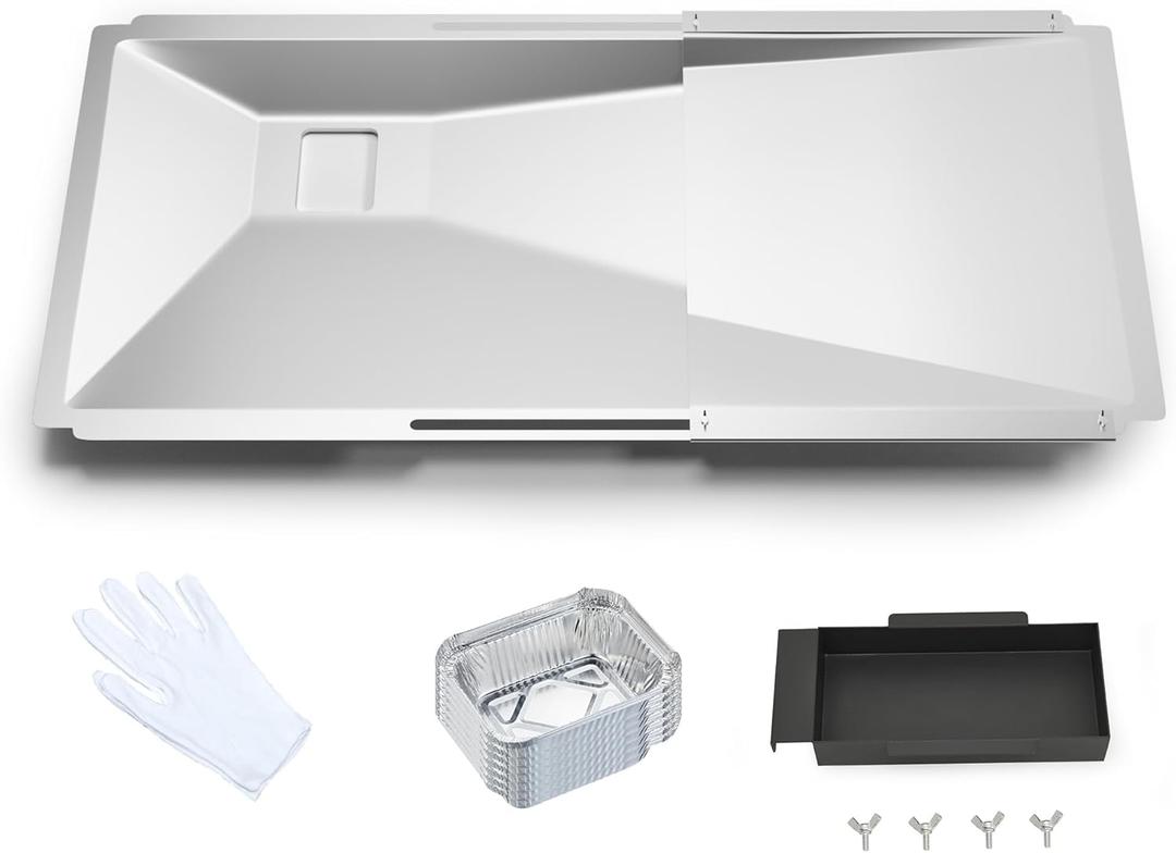 Grease Tray with Catch Pan and Foil Liners, Adjustable Drip Pan for 3/4/5 Burner Gas Grill for Nexgrill, Charbroil, Dyna Glo, Kenmore, Backyard, Expert and More Grill Replacement Parts