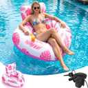 Inflatable Pool Floaties Adult with 50W Air Pump,Heart Shape Pool Float Chair with Cup Holders,Heavy Duty Floating Lounge Chairs for Pool,Beach,Lake & Summer Water Party Relaxation