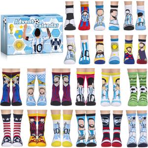 Soccer Sports Theme Advent Calendar 2025, 24Days Christmas Socks Countdown Calendar for Football Fans Men Teen