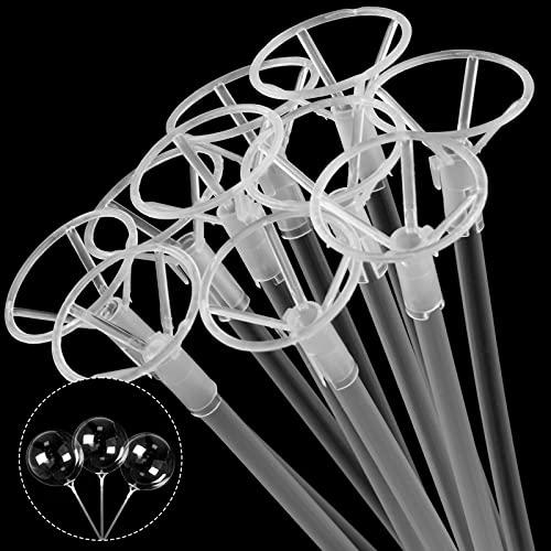 RUBFAC 20pcs Balloon Sticks with Cups Clear Balloon Holder Stick Stand 15inches to 32inches Large and Long Party Balloon Stand for Bobo Balloons Birthday Wedding Party Supplies
