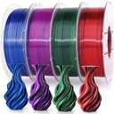 AMOLEN Silk PLA 3D Printer Filament 4KG Bundle, Shiny Dual Color PLA Filament 1.75mm Pack, Multicolor Change PLA 3D Printing Filament for Most FDM 3D Printer, Black Series