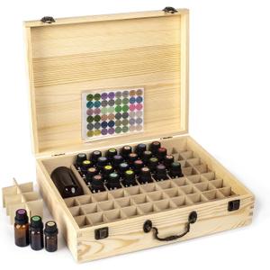 Essential Oil 80 Slots Storage Box Wooden Essential Oils Display Organizer Stand Holder for 15 ml Bottles Nail Polish Collection.