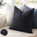 ZWJD Decorative Linen Throw Pillow Covers 18x18 Set of 2 Solid Handcrafted Striped Cushion Covers for Bed Soft Modern Farmhouse Neutral Pillowcase for Couch Bedroom Living Room Home Decor(Dark Navy)