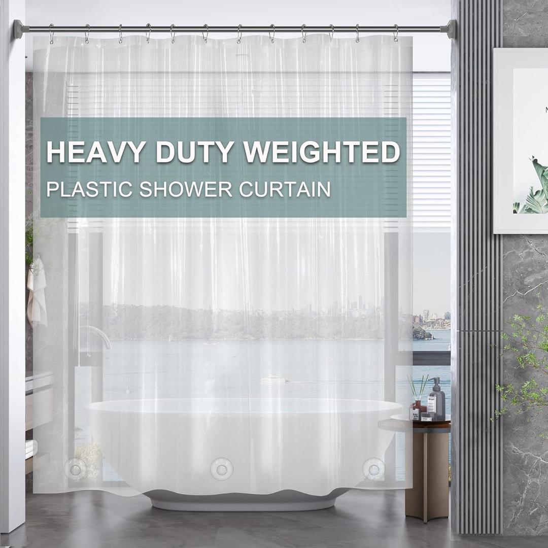 AmazerBath Plastic Shower Curtain Clear Premium PEVA, Clear Shower Curtain Heavy Duty 8G, Weighted Shower Curtains for Bathroom Accessories with 3 Big Stones and 12 Rustproof Grommets, 72x72 Inches Transparent