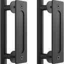SKYSEN 2 Pack 12" Barn Door Handles, Sliding barn Door Pull Handle, No Gap Flat Plate Design- Heavy Duty- Round- Easy to Install- Matt Black (681-2)