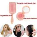 2 Pack Brush Set, Paddle Hair Brush for Women with All Hair Types,Portable Travel Brush,Compact Foldable Brush with Mirror for Purse,Small Pocket Comb(Pink)