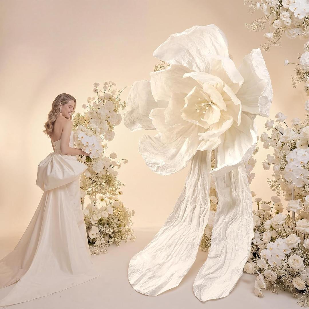 Geetery 5.9 ft Giant Artificial Flowers White Large Wedding Paper Flower for Decoration Artificial Faux Floral Backdrop for Wedding Birthday Party Bridal Shower Supplies