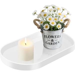 Acrylic Vanity Serving Tray14"x8.5" Decorative Capsule Shape Tray for Bathroom, Dresser, Coffee Table  Sleek Minimalist Lucite Tray for Perfume, Jewelry, Makeup Organizer (1pack, Glossy White)