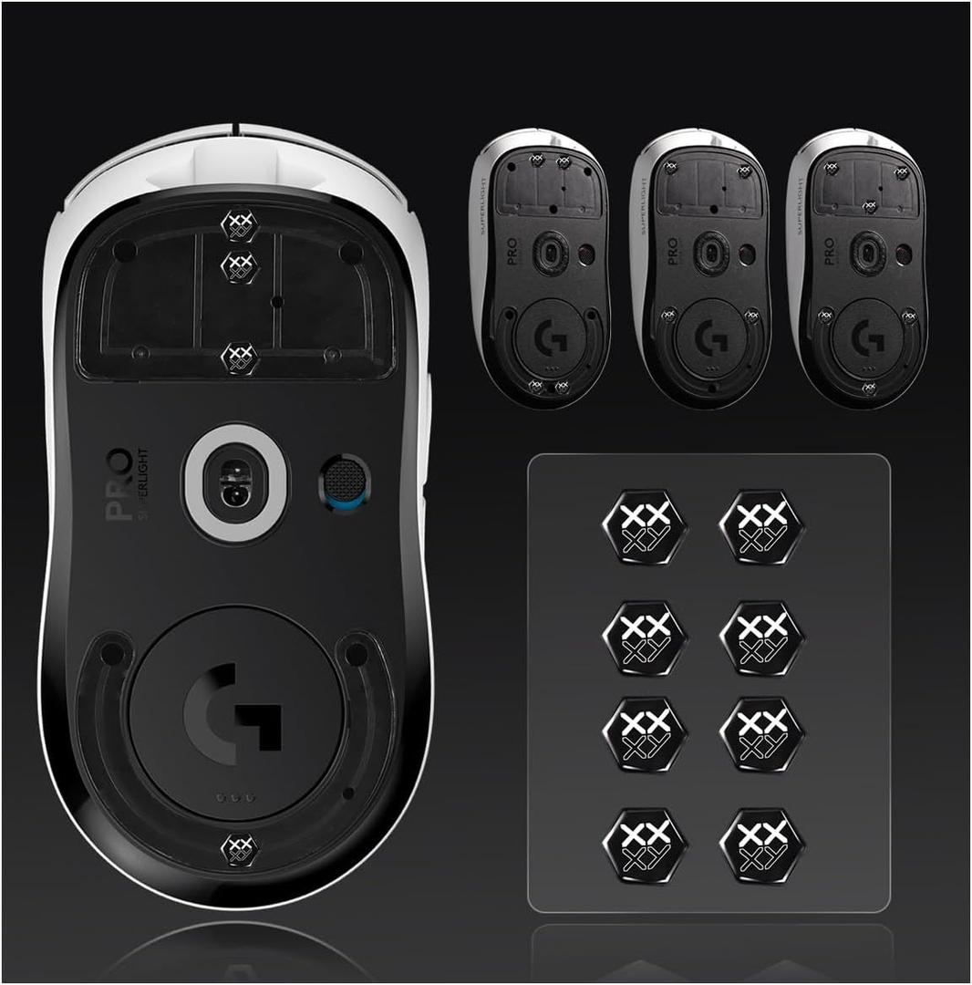 immoenuc Glass Mouse Skates 0.6mm Ultra-Thin Hexagon Feet for Gaming Mice 8-Piece Replacement Universal Compatibility with Logitech/Razer/SteelSeries Ultra-Smooth GlidingPrinting Black