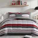 Monbix Queen Comforter Set - 7 Pieces Bed in a Bag Queen, Red and Black-Stripe Bedding Sets, All Seasons Comforter Bed Set with Sheets, Pillowcases & Shams