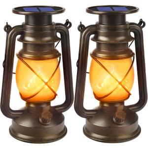 Wondrastical Solar Lanterns Outdoor Waterproof, 2 Pack Flickering Flame LED Hanging Lantern, Bronze Vintage Solar Powered Decorative Lights for Patio Porch Garden Yard Pathway Camping