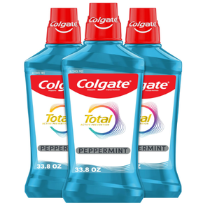 Colgate Total Alcohol Free Mouthwash, Peppermint for Bad Breath, Helps Prevent Gingivitis and Plaque, 3 Pack, 33.8 Oz Each