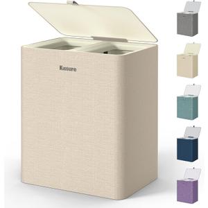 Kitsure Laundry Basket 95L  Large Laundry Hamper with Lid, 2-Compartment Divided Clothes Sorter with Removable Hamper Bags, Beige Organizer for Laundry Room, Bathroom & Bedroom, 22.2" x 16" x 27.4"