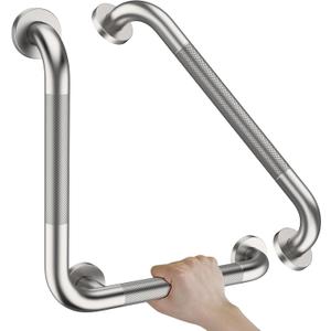 16 Inch Anti Slip Angled Shower Grab Bars with Munzong 20 Inch Stainless Steel Bathroom Grab Bar Brushed Nickel Toilet Handicap Grab Rail Knurled Safety Handle Support Elderly Injury Senior Bath