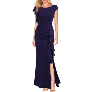 WOOSEA Women's Split Bodycon Mermaid Evening Cocktail Long Dress (Large, Navy Blue)