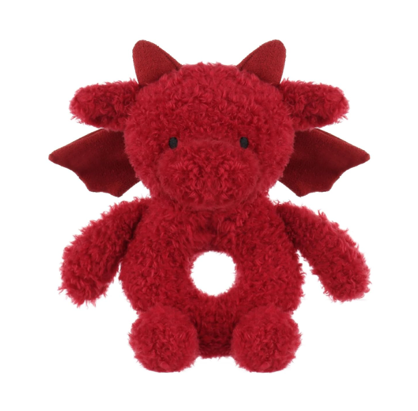 Apricot Lamb Dragon Rattle Soft Baby Rattle for Boys and Girls, Plush Stuffed Animal Rattle Toy Lovey for The Newborn, 0-3 Months, 0-6 Months and Above, 4.8 Inches (Red)