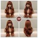 Esmee 24 Inches Long Wavy Copper Brown Wigs for Women Natural Synthetic Hair Heat Resistant Wigs with Bangs for Daily Party Cosplay Use