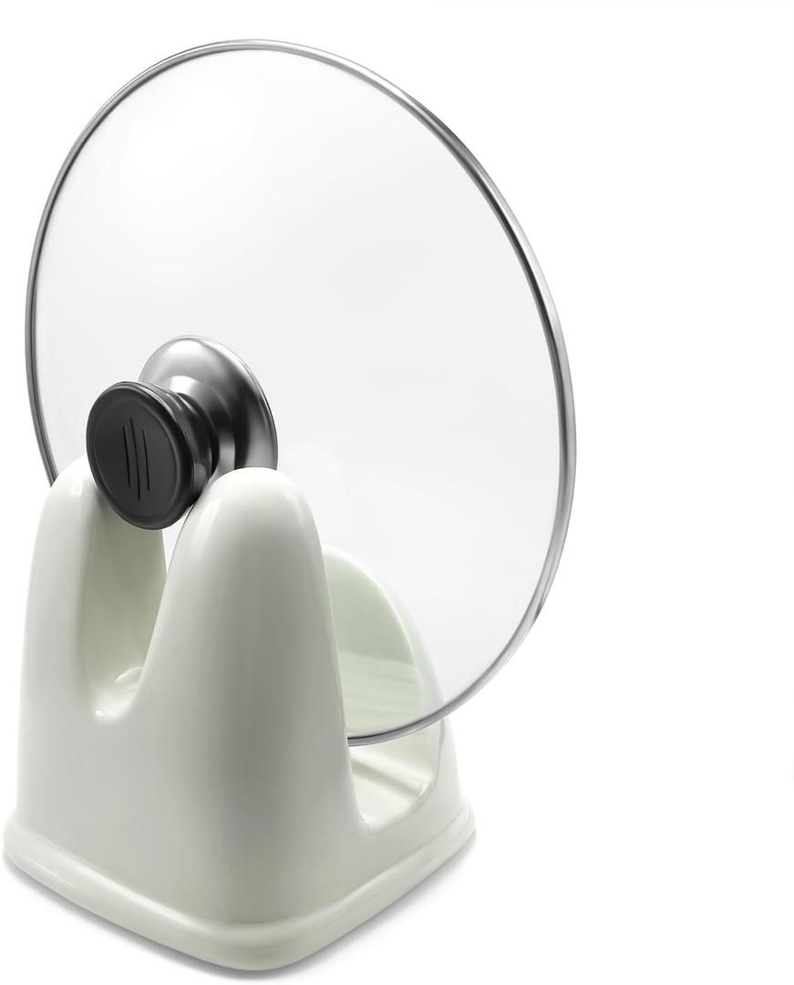 Pot Lid Holder, Large Size Stable Ceramic Pan Lid Holder for Kitchen Countertop and Stove Top, Stability & Heat Resistant (White)