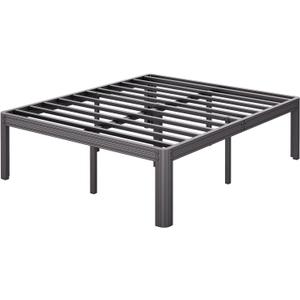 King Bed Frames, 18 Inch High Bedframe No Box Spring Needed, Heavy Duty Steel Slats Platform Mattress Base, 4500lbs Weight Capacity Reinforced Metal Frame, Noise-Free, Easy Assembly, Black