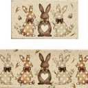 Brown Easter Kitchen Mats for Floor Set of 2 Spring Cute Bunny Rabbit Holiday Theme Kitchen Rugs Non Slip Washable Absorbent Kitchen Runner Rugs Decor,17x30 and 17x47 Inch