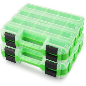 Small Parts Tool Box Organizer, 2-Packs Double-sided 34-Compartment Storage Tool with Removable Dividers, Plastic Storage for Hardware, Screws, Bolts, Nails, Nuts, Jewelry and Fishing Accessories