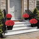 YXZZWL 16 Bundles Artificial Flowers for Front Door, Fake Silk Azalea Bouquet Silk Flowers for Outside UV Resistant Realistic Faux Plants for Planter Farmhouse Patio Garden Walkways Home Decor (Red)