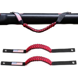 RERPRO Front Door Roll Bar Grab Handles Compatible with 20182024 2025 Jeep Wrangler JL 2/4 Door 4XE Gladiator JT Interior Accessories Paracord Grip Handle Keep Airbag Function, 2 Pack Red Classic