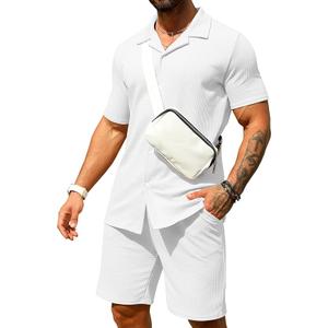 URRU Men's Shirt and Shorts Set Summer Outfits 2 Piece Fashion Short Sleeve Casual Button Down Shirts Set for Men
 XXL