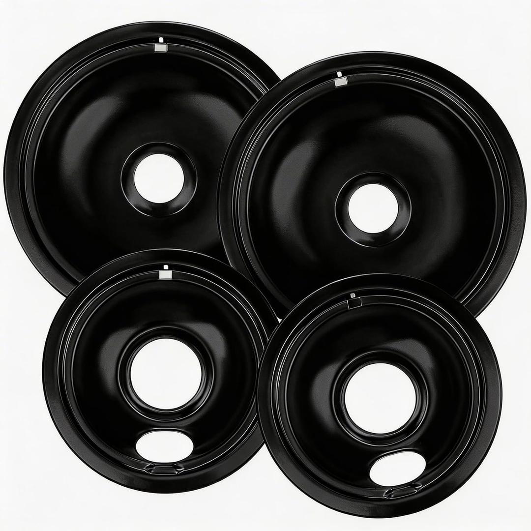 4-Pack Chrome Electric Stove Drip Pans Replacement, Includes Black 26 & 28 Burner Drip Pans, Compatible with Most Plug-in Electric Ranges