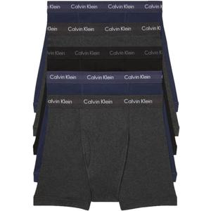 Calvin Klein Men's Cotton Classics 5-Pack Boxer Brief (2 Blue Shadow Body W/Blue Shadow Waistband, 2 Charcoal Heather Body W/Charcoal Heather Waistband, 1 Black Body W/Black Waistband) S