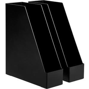 Amazon Basics Plastic Desk Organizer Magazine Rack and File Holder, Black, 2-Pack