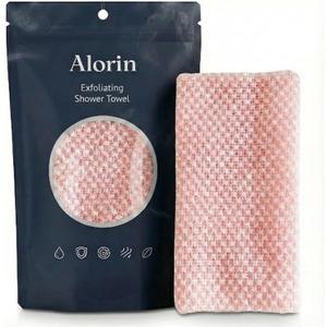 Alorin Exfoliating Shower Towel, Alorin Silver Towel, Exfoliating Skin Bath Loofah, Premium Scrub Wash Cloth for Body Face, Exfoliating Washcloth for Men and Woman (Pink)