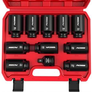 1/2 Drive Deep Impact Socket Set: 11-Piece Metric Size Wheel Axle Nut Wrench Metric Large Jumbo 27mm 29mm 30mm 31mm 32mm 33mm 34mm 35mm 36mm 38mm Spindle Joint High Torque Truck Bearing Locknut