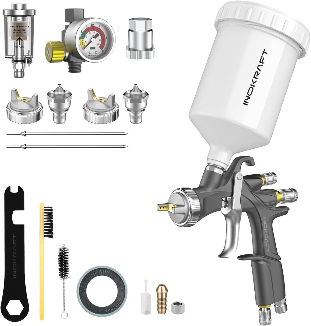 InoKraft D1 LVLP Air Spray Gun Premium Kit, Easy to Use, Paint Gun for Cars & House DIY Painting, 1.3/1.5/1.7mm Nozzles, with Paint Sprayer Accessories (LVLP Spray Gun Premium Kit)
