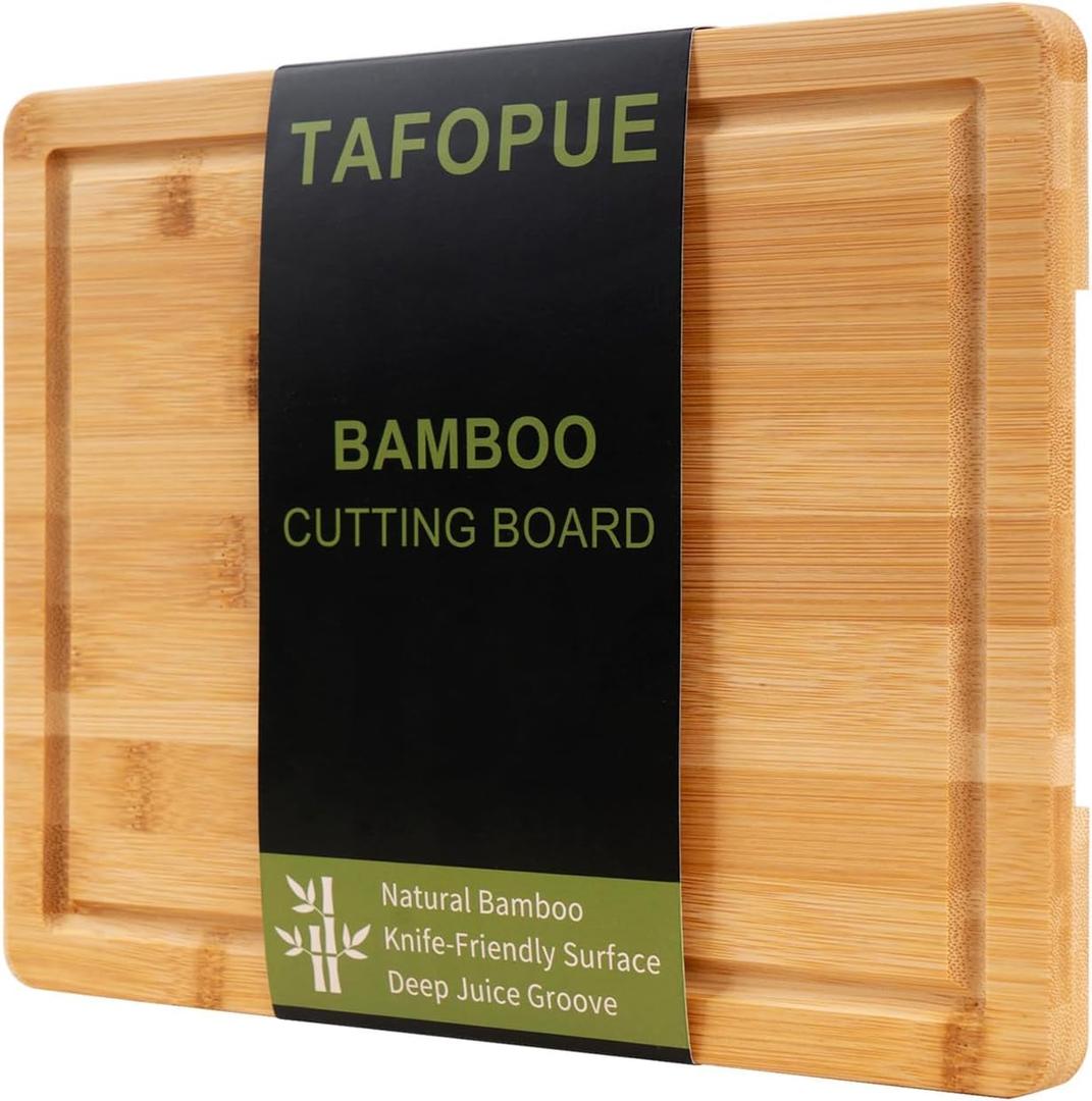 Bamboo Cutting Board, Wood Chopping Board with Juice Groove and Handle, 129 Inch Lightweight Kitchen Cutting Board for Fruit, Vegetables, Bread, Cheese, Snacks, Meat, BBQ, and Serving