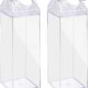 Milk Carton Water Bottle Reusable 2 PCS 17oz Clear Plastic Milk Box BPA Free Leakproof Milk Carton Cups Portable Square Juice Bottle Shaped Container Juice Tea Jug for Outdoor Sports Travel Camping