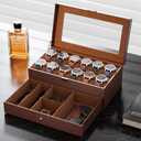 ProCase Watch Box, 12 Slot Mens Watch Case With Drawer, 2-Layer Watch Display Case With Glass Lid, Mens Jewelry Box Storage Holder Organizer, Birthday Valentine Gifts for Men -12Slot, Espresso
