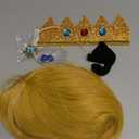 Half and Half Long Blonde Curly Princess Wig Set 22'' Golden Wave Wig with Bangs Synthetic Hair Wigs for Halloween Costumes Party